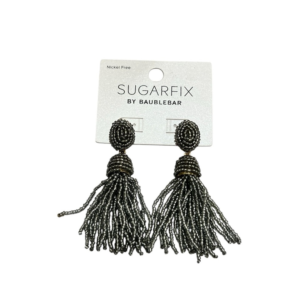 Sugarfxix Baublebar Black/Gray Beaded Tassel Earrings New